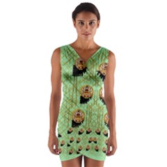Lady Panda With Hat And Bat In The Sunshine Wrap Front Bodycon Dress by pepitasart