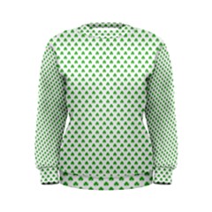 Green Heart-shaped Clover On White St  Patrick s Day Women s Sweatshirt by PodArtist