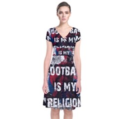 Football Is My Religion Short Sleeve Front Wrap Dress by Valentinaart