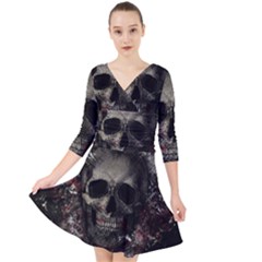 Skull Quarter Sleeve Front Wrap Dress by Valentinaart