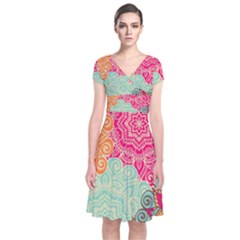 Art Abstract Pattern Short Sleeve Front Wrap Dress by Sapixe