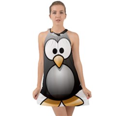 Penguin Birds Aquatic Flightless Halter Tie Back Chiffon Dress by Nexatart
