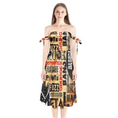 Guitar Typography Shoulder Tie Bardot Midi Dress by Sapixe