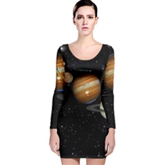 Outer Space Planets Solar System Long Sleeve Velvet Bodycon Dress by Sapixe