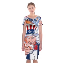 United States Of America Celebration Of Independence Day Uncle Sam Classic Short Sleeve Midi Dress by Sapixe