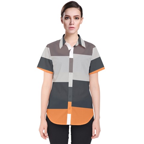 Orange Sand Charcoal Stripes Pattern Striped Elegant Women s Short Sleeve Shirt by yoursparklingshop