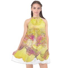 Yellow Rose Halter Neckline Chiffon Dress  by aumaraspiritart