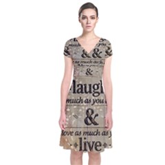 Motivational Calligraphy Grunge Short Sleeve Front Wrap Dress by Sapixe