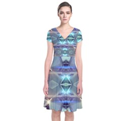Abstract Glow Kaleidoscopic Light Short Sleeve Front Wrap Dress by Sapixe