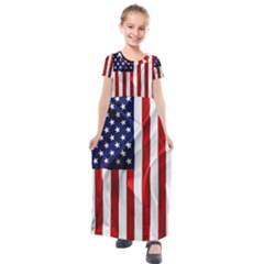 American Usa Flag Vertical Kids  Short Sleeve Maxi Dress by FunnyCow
