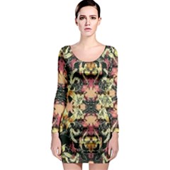 Beautiful Seamless Brown Tropical Flower Design  Long Sleeve Bodycon Dress by flipstylezfashionsLLC