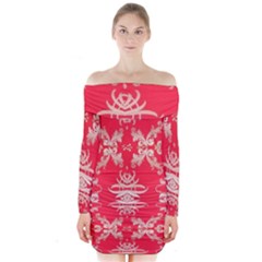 Red Chinese Inspired  Style Design  Long Sleeve Off Shoulder Dress by flipstylezfashionsLLC