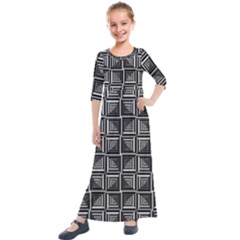 Pattern Op Art Black White Grey Kids  Quarter Sleeve Maxi Dress by Nexatart
