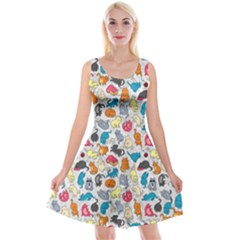 Funny Cute Colorful Cats Pattern Reversible Velvet Sleeveless Dress by EDDArt
