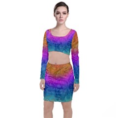 Fractal Batik Art Hippie Rainboe Colors 1 Long Sleeve Crop Top & Bodycon Skirt Set by EDDArt