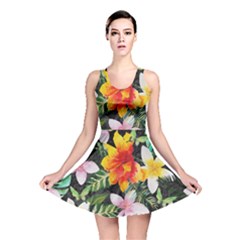 Tropical Flowers Butterflies 1 Reversible Skater Dress by EDDArt