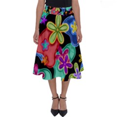 Colorful Retro Flowers Fractalius Pattern 1 Perfect Length Midi Skirt by EDDArt