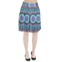 Folk Art Lotus Mandala Blue Turquoise Pleated Skirt by EDDArt