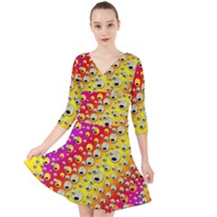 Festive Music Tribute In Rainbows Quarter Sleeve Front Wrap Dress by pepitasart