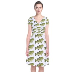 Green Small Fish Water Short Sleeve Front Wrap Dress by Alisyart