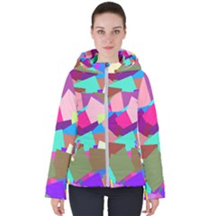 Colorful Squares                                                 Women s Hooded Puffer Jacket by LalyLauraFLM