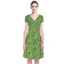 Knitted Wool Chain Green Short Sleeve Front Wrap Dress View1