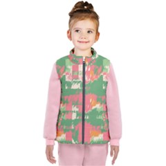 Pink Scratches On A Green Background                                                Kid s Puffer Vest by LalyLauraFLM