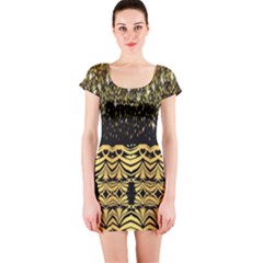 Black Vintage Background With Golden Swirls By Flipstylez Designs  Short Sleeve Bodycon Dress by flipstylezfashionsLLC