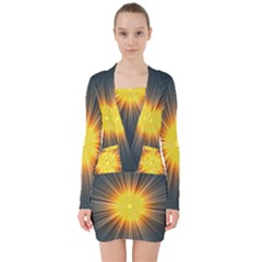 Background Mandala Sun Rays V-neck Bodycon Long Sleeve Dress by Simbadda
