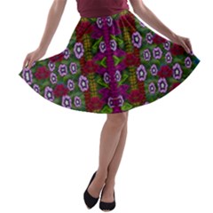 Floral Climbing To The Sky For Ornate Decorative Happiness A-line Skater Skirt by pepitasart