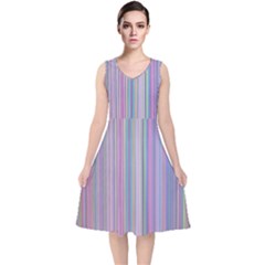 Rainbow Stripe Version 2 V-neck Midi Sleeveless Dress  by dressshop