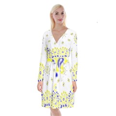 Faded Yellow Bandana Long Sleeve Velvet Front Wrap Dress by dressshop