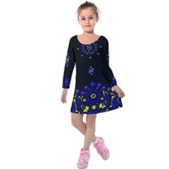 Blue Yellow Bandana Kids  Long Sleeve Velvet Dress by dressshop