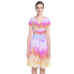 Rainbow Pontilism Background Short Sleeve Front Wrap Dress by Sapixe