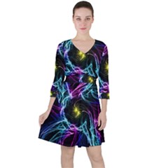 Abstract Art Color Design Lines Ruffle Dress by Sapixe