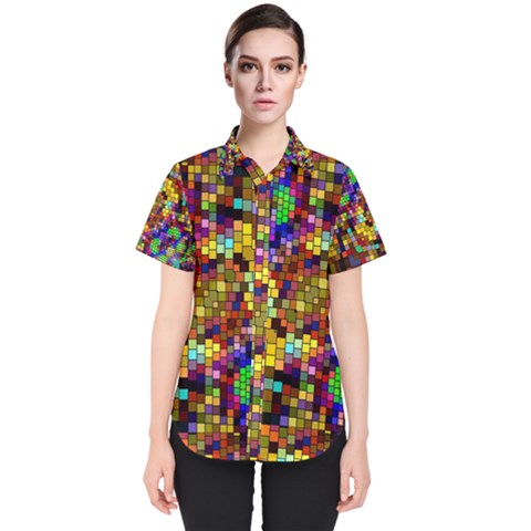 Color Mosaic Background Wall Women s Short Sleeve Shirt by Sapixe