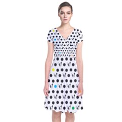 Boston Terrier Dog Pattern With Rainbow And Black Polka Dots Short Sleeve Front Wrap Dress by genx