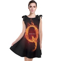 Qanon Letter Q Fire Effect Wwgowga Wwg1wga Tie Up Tunic Dress by snek