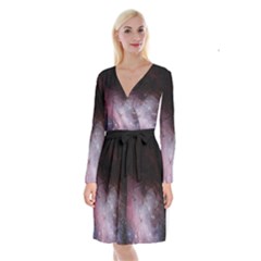 Eagle Nebula Wine Pink And Purple Pastel Stars Astronomy Long Sleeve Velvet Front Wrap Dress by genx