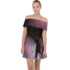 Eagle Nebula Wine Pink And Purple Pastel Stars Astronomy Off Shoulder Chiffon Dress by genx