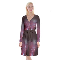 Christmas Tree Cluster Red Stars Nebula Constellation Astronomy Long Sleeve Velvet Front Wrap Dress by genx