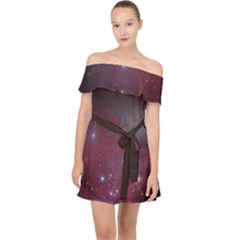 Christmas Tree Cluster Red Stars Nebula Constellation Astronomy Off Shoulder Chiffon Dress by genx