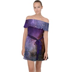 Carina Nebula Ngc 3372 The Grand Nebula Pink Purple And Blue With Shiny Stars Astronomy Off Shoulder Chiffon Dress by genx