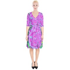 Groovy Pink, Blue And Green Abstract Liquid Art Wrap Up Cocktail Dress by myrubiogarden