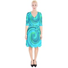 Groovy Cool Abstract Aqua Liquid Art Swirl Painting Wrap Up Cocktail Dress by myrubiogarden