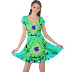 Aqua Cactus Dahlia Cap Sleeve Dress by myrubiogarden