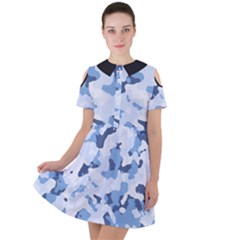 Standard Light Blue Camouflage Army Military Short Sleeve Shoulder Cut Out Dress  by snek