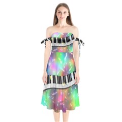 Piano Keys Music Colorful Shoulder Tie Bardot Midi Dress by Mariart