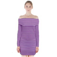 Purple Gingham Long Sleeve Off Shoulder Dress by retrotoomoderndesigns