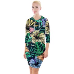 Hibiscus Dream Quarter Sleeve Hood Bodycon Dress by retrotoomoderndesigns